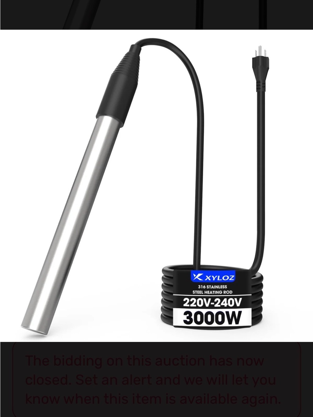 XYLOZ 3000W Stainless Steel Immersion Heater - Silver & Black